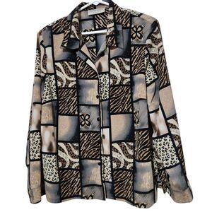 Donnkenny Blouses Size XL Petite Brown Animal Print Long Sleeve Lightweight
